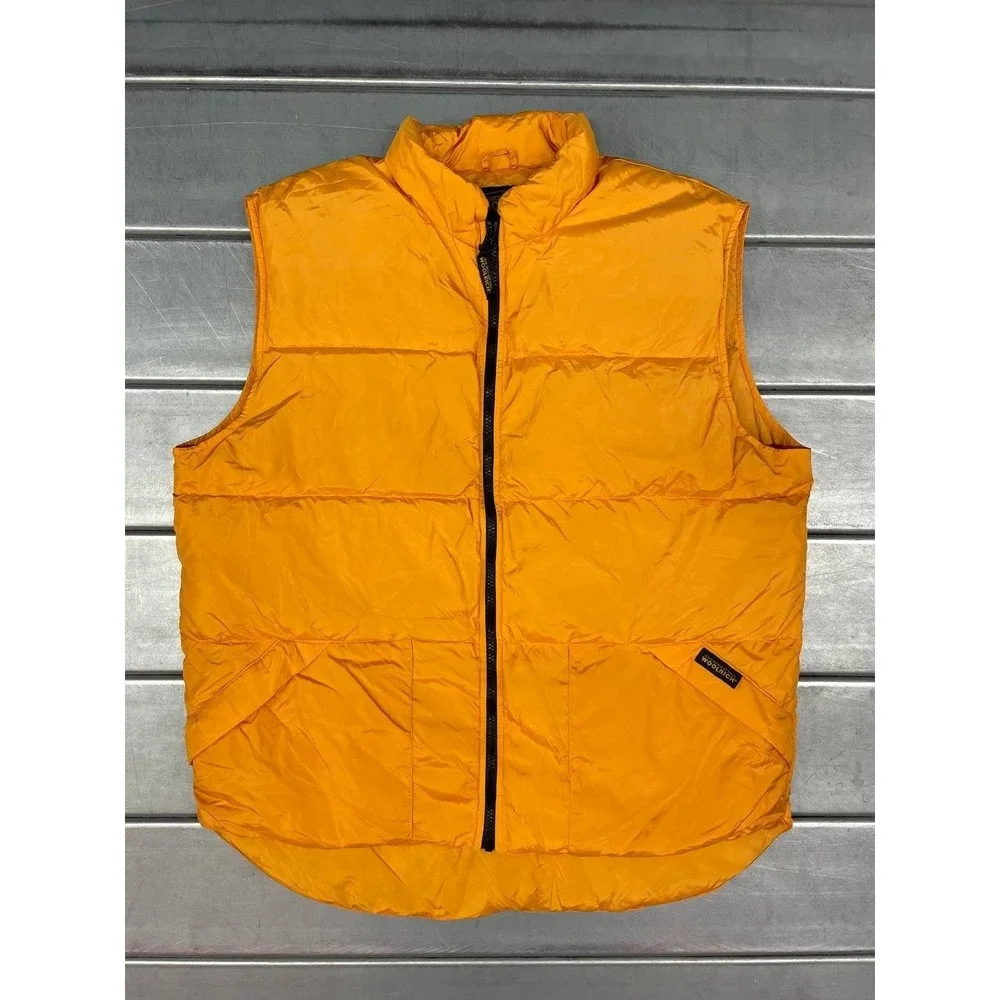Vintage Woolrich‎ Puffer Vest Mens Large Orange Duck Down Full Zip